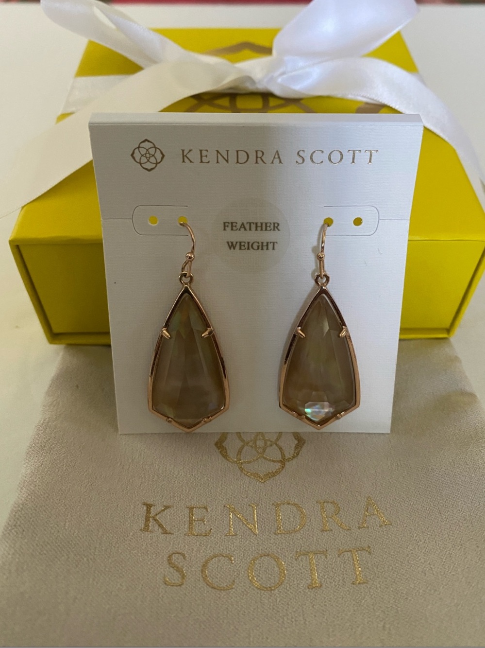 Kendra Scott CARLA Brown Abalone Tones Rose Gold Frame Earrings NEW